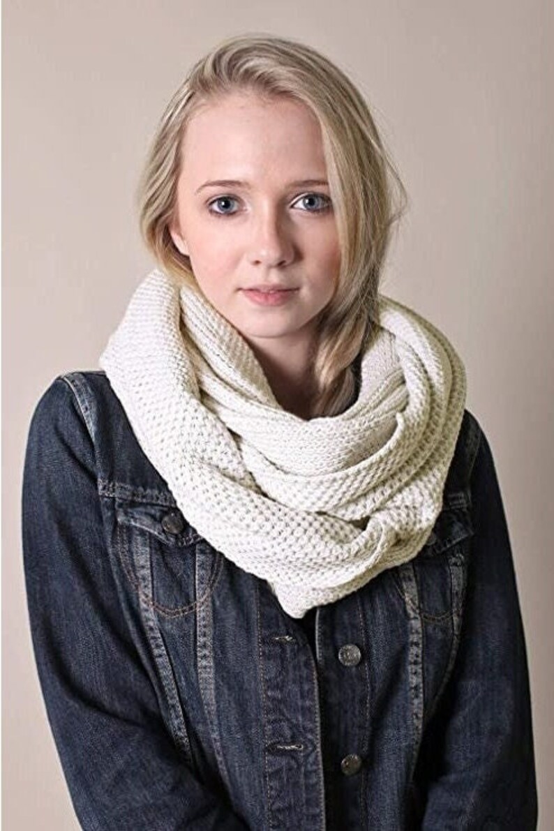 Women's RIB KNIT infinity Scarf, 100% Organic Cotton, Super Soft, Warm, Thick, Cozy, All-Season, Breathable, Eco-Friendly 8 COLORS Natural Heather