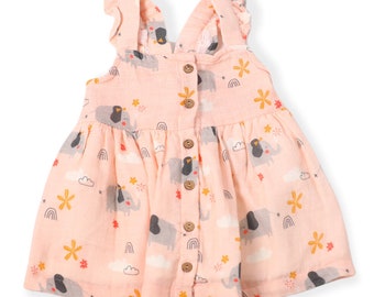 SALE - Elephant Sleeveless Button Front Dress+ Bloomer Set Super Soft, Comfy, Cute, Eco-friendly