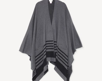 Organic Cotton Knit Travel Shawl, Stripe Border, Eco-Chic Wrap