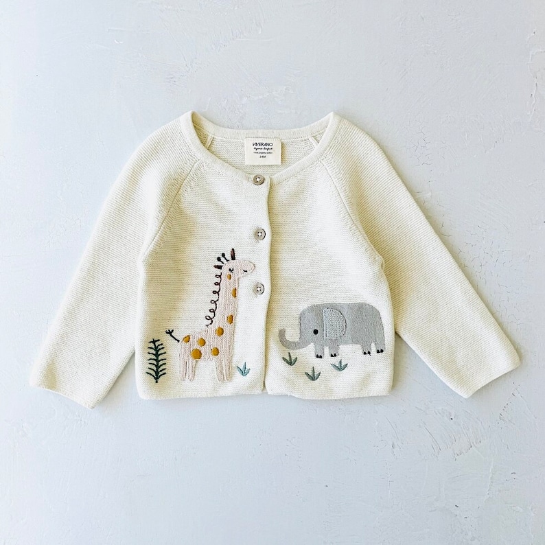 Animal Safari Embroidered Sweater Knit Cardigan Super Soft 100% Organic Cotton, Knitted, Warm, Cozy, Luxurious, Eco-Friendly image 2