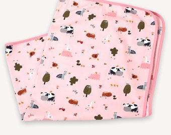 SALE-Farm Reversible Blanket (2 Colors) Organic Cotton, Super Soft, Double layer, non-toxic, Natural, Comfy, Baby Shower Gift