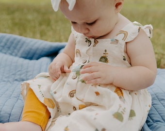 SALE-Fly Away Balloon Ruffle Dress + Bloomer Set (Organic Muslin)-Super Soft, Comfy, Cute, Eco-friendly