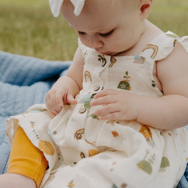 SALE-Fly Away Balloon Ruffle Dress + Bloomer Set (Organic Muslin)-Super Soft, Comfy, Cute, Eco-friendly