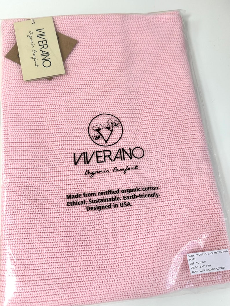 Women's RIB KNIT infinity Scarf, 100% Organic Cotton, Super Soft, Warm, Thick, Cozy, All-Season, Breathable, Eco-Friendly 8 COLORS Pink
