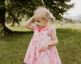 SALE-Fly Away Balloon Collar & Button Dress+Bloomer Set (Organic Muslin)- Super Soft, Comfy, Cute, Eco-friendly