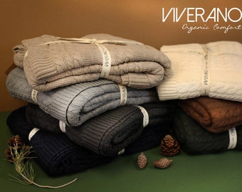Viverano Cable Knit Throw Blanket (50" x 70") 100% ORGANIC COTTON, Soft, LUX, Cozy, Comfy, Warm, All-Season, Non-Toxic, Eco-friendly
