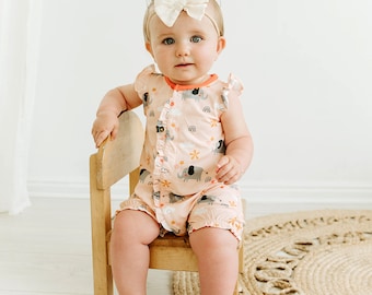 SALE-Elephant Ruffled Short Romper- Super Soft, Comfy, Cute, Eco-friendly