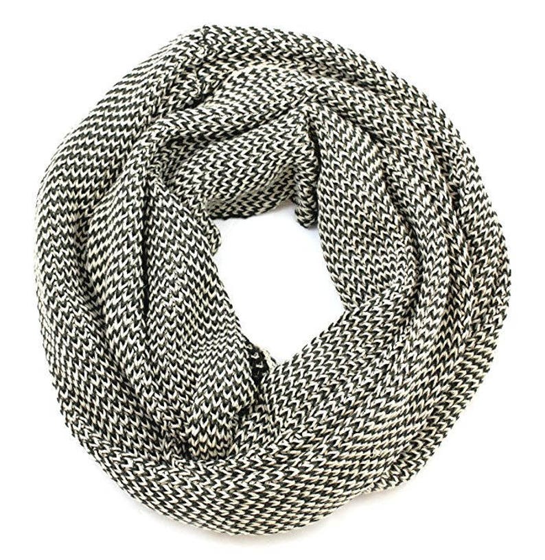 Men's Knit Infinity Scarf 8 Colors, 100% Organic Cotton, Super Soft, Lightweight, Chunky, Thick, Warm, Cozy, Breathable, Eco-Friendly Olive / Beige Mix