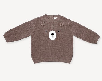 Bear Embroidered Knit Baby Pullover Sweater (Organic)