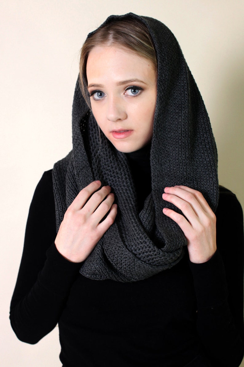Women's RIB KNIT infinity Scarf, 100% Organic Cotton, Super Soft, Warm, Thick, Cozy, All-Season, Breathable, Eco-Friendly 8 COLORS Charcoal Heather