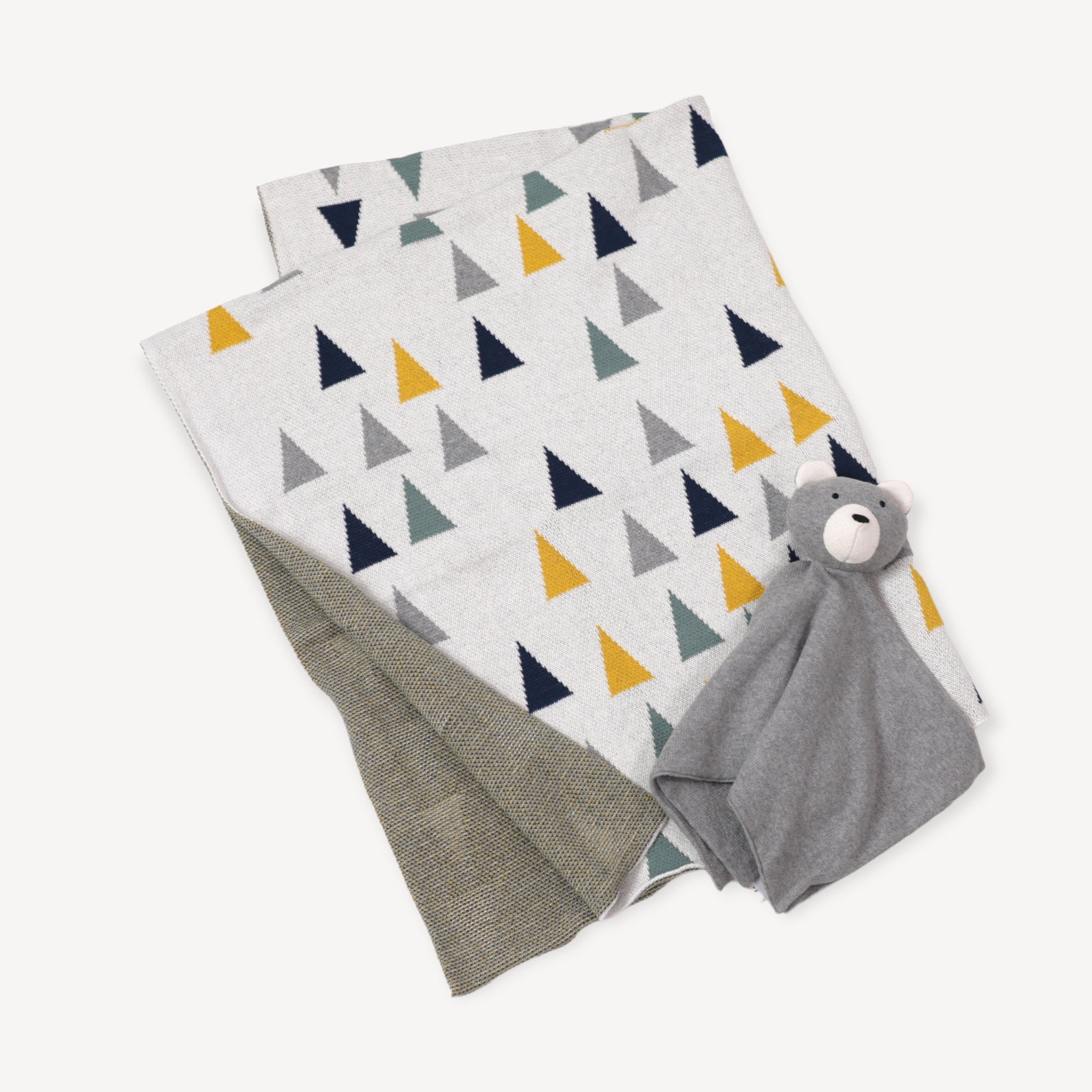Triangles Jacquard Knit Baby Blanket & Bear Lovey Gift SET Etsy
