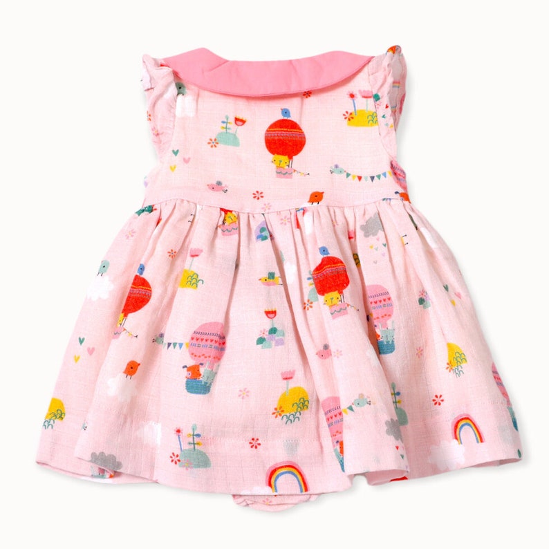 SALE-Fly Away Balloon Collar & Button DressBloomer Set Organic Muslin Super Soft, Comfy, Cute, Eco-friendly image 6