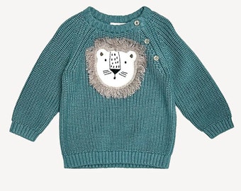 Lion Applique Baby Pullover Sweater Knit (Organic Cotton)