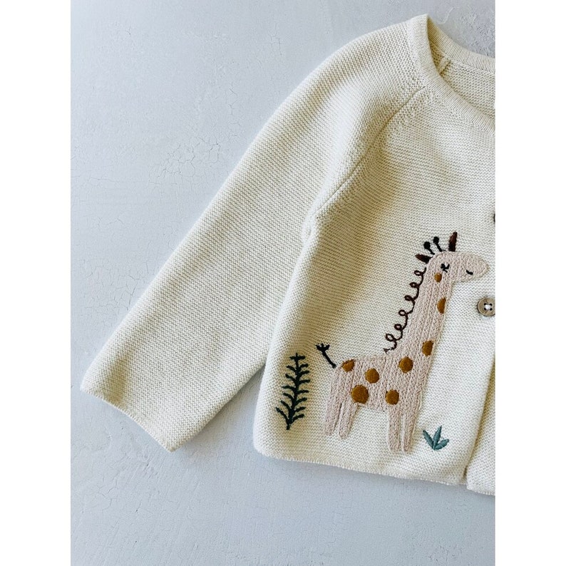 Animal Safari Embroidered Sweater Knit Cardigan Super Soft 100% Organic Cotton, Knitted, Warm, Cozy, Luxurious, Eco-Friendly image 6