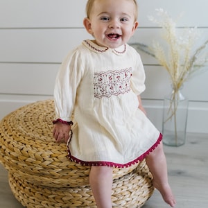 Hand Smocked Crinkle Muslin Baby Dress (Organic)