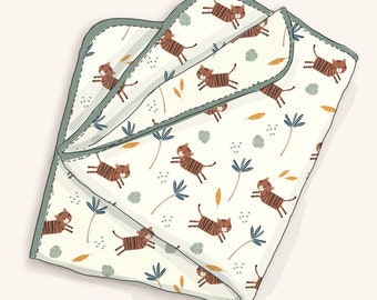 Tiger Reversible Blanket Organic Cotton, Super Soft, Double layer, non-toxic, Natural, Comfy, Baby Shower Gift