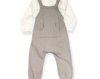 Milan Pastel Kangaroo Knit Overall Romper with Bodysuit Set - Super Soft Sweater Knit, Cozy, Non Toxic, Eco-Friendly