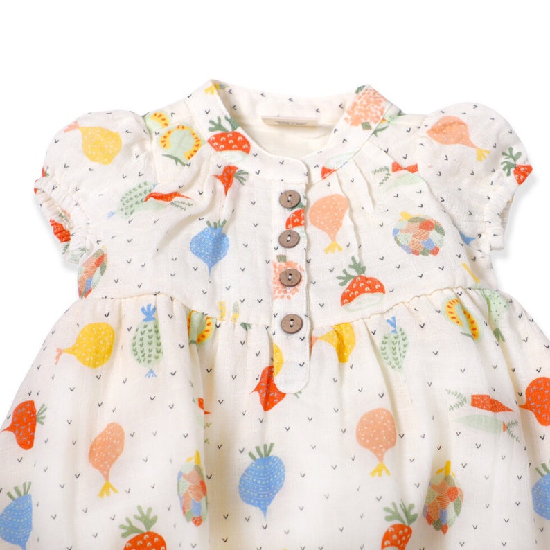 Veggie Puff Sleeve Muslin Dress Bloomer Organic MuslinSuper Soft, Comfy, Cute, Eco-friendly image 7