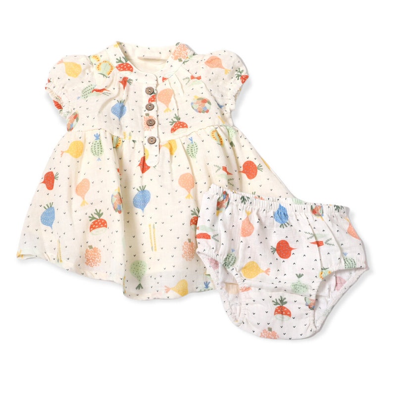 Veggie Puff Sleeve Muslin Dress Bloomer Organic MuslinSuper Soft, Comfy, Cute, Eco-friendly image 8