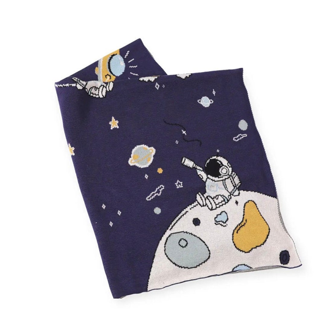 Mul Mul Cotton Baby Blanket with Astronaut An A Fish Print