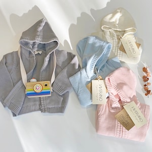 Baby Hoodie Jacket, Hooded Sweater Cardigan, 100% Knitted Organic Cotton, Super Soft Cotton Lining, Front Pockets, Warm, Cozy, Comfy