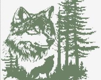 Wilk w lesie: cyfrowy wzór mozaikowy na szydełku