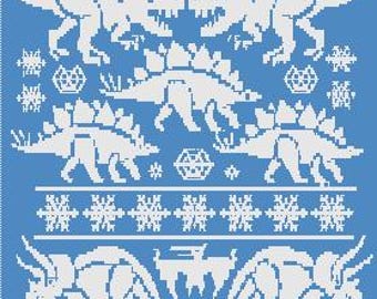 Zimowe dinozaury (cyfrowy wzór na szydełkową mozaikę)
