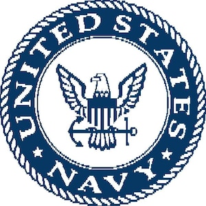 May include: A navy blue and white United States Navy emblem. The circular design features an eagle with outstretched wings, an anchor, and the words "UNITED STATES NAVY" in a circular pattern around the emblem.