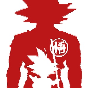 May include: Red and white silhouette of a character from the Dragon Ball Z anime series. The design features a large red outline of the character with a smaller white figure inside, and a white symbol on the chest.