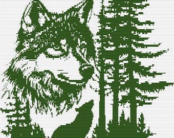 Wolf In The Woods: Digital Overlay Mosaic Crochet Pattern