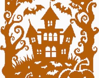 The Haunted House: digital overlay mosaic crochet pattern