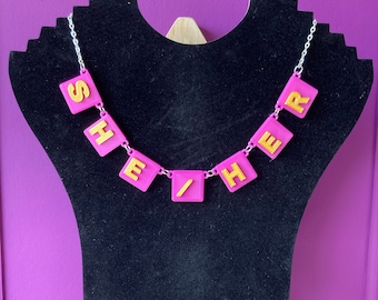 3D Printed She/Her Pronouns Necklace