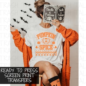 READY TO PRESS Screen Print Transfer | Pumpkin Spice Screen Print Transfer | Plastisol Ink Transfer | Halloween Screen Print | Pumpkin Spice
