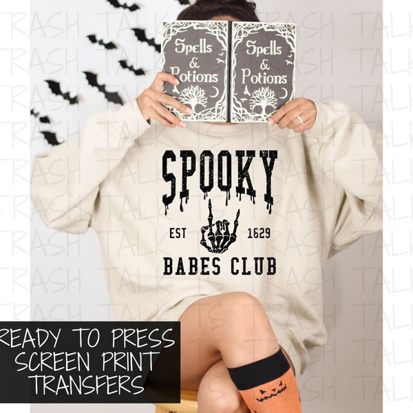READY TO PRESS Screen Print Transfer | Spooky Babes Club Print Transfer | Plastisol Ink Transfer | Halloween Screen Print | Shirt Transfer