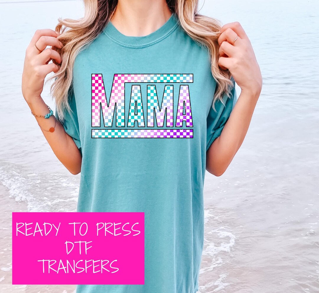 Ready to Press DTF Transfers | Grunge Rainbow Checkered Mama Dtf ...