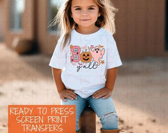 READY TO PRESS Screen Print Transfer | Boo Y'all Screen Print Transfer | Clear Film Full Color Transfer | Toddler Halloween Screen Print