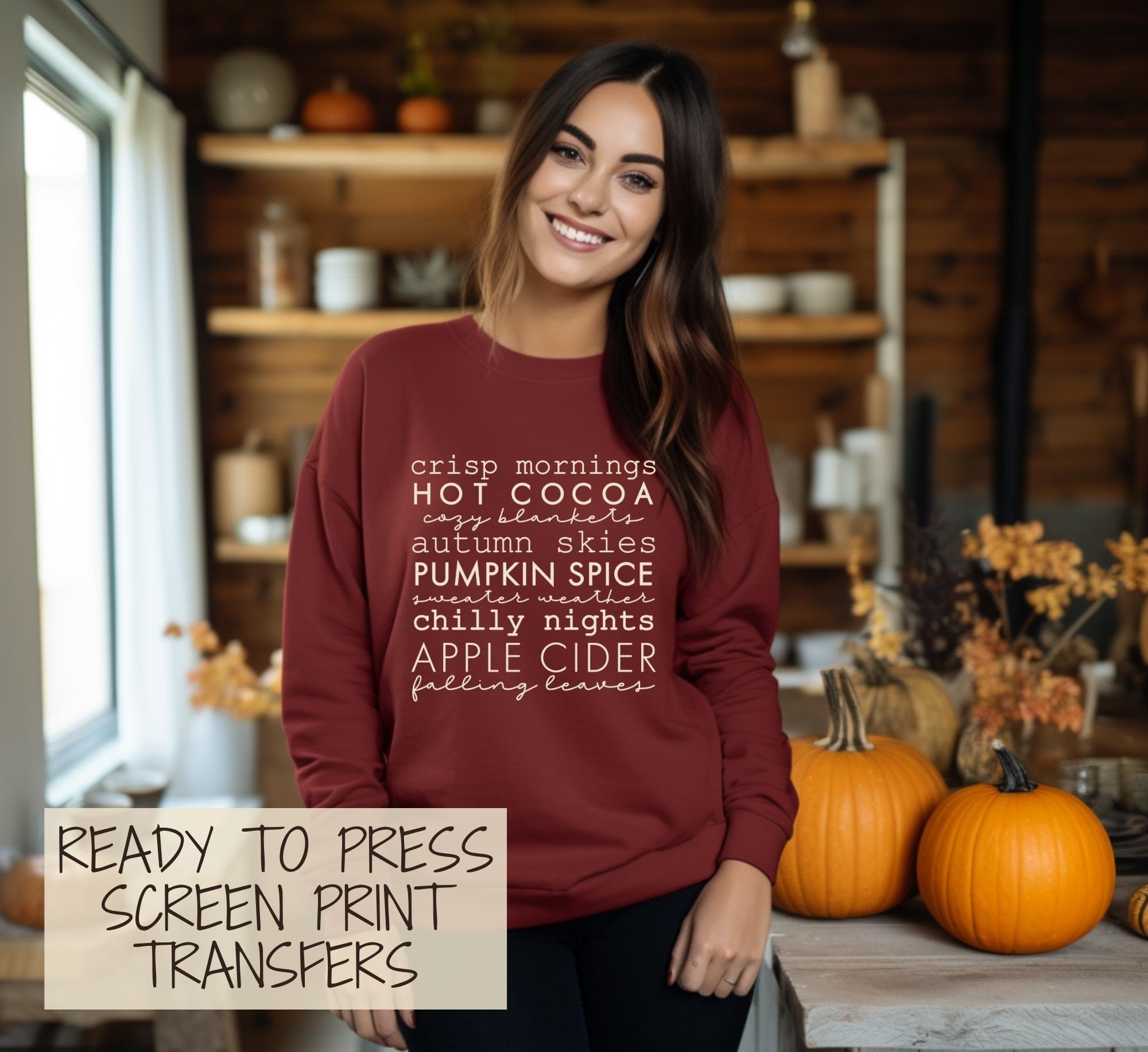 READY TO PRESS Screen Print Transfer | Fall Words Screen Print Transfer | Plastisol Ink Transfer | Autumn Screen Print Transfer