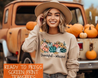 READY TO PRESS Screen Print Transfer | Thankful Blessed Screen Print Transfer | Clear Film Full Color Transfer | Thanksgiving Screen Print