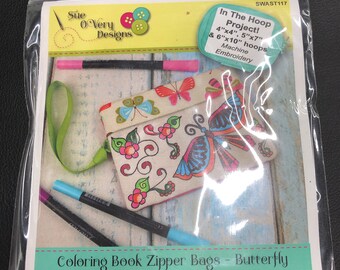 Coloring Book bag machine embroidery pattern, shipping included