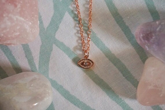 Eye Charm With Chain Layered 40 Plus 5 Cm Minimalist Rose Gold Etsy