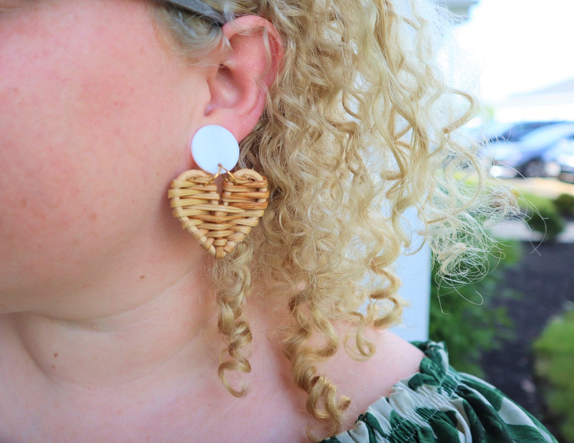 wicker heart earrings