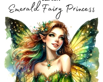 Emerald Green Fairy Princess Clipart, image unique, Fées aquarelle verte, Fée magique, Clipart de conte de fées, Utilisation commerciale