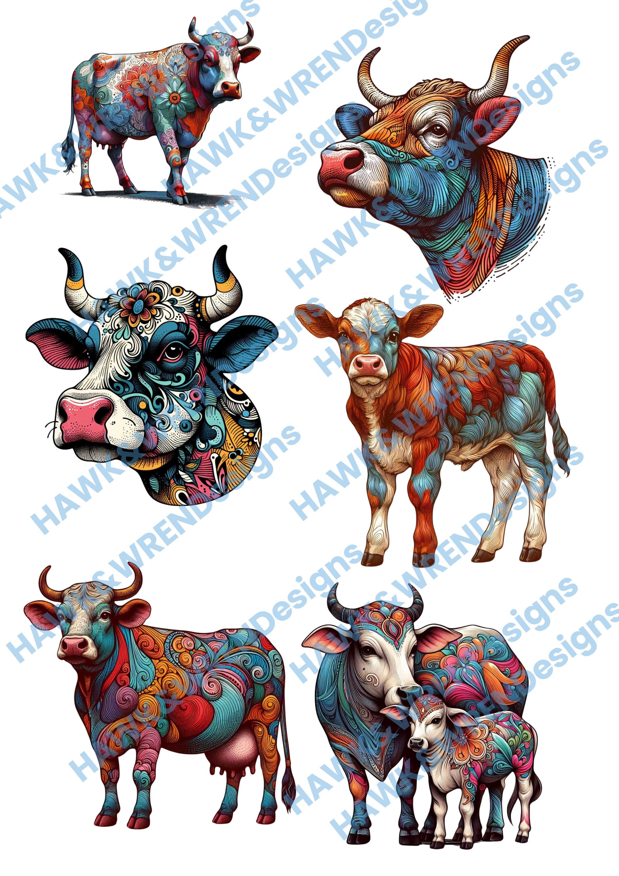 Cow Colorful 23 Colorful Cows Clipart - Etsy
