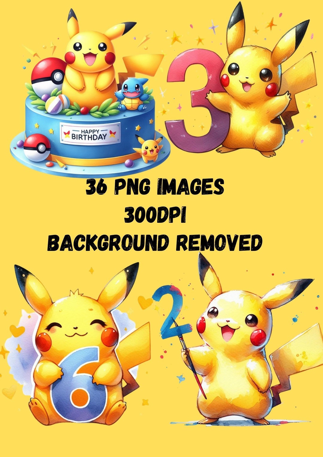Pikachu Birthday Clipart - Age 1 to 10 - Printable Digital Download - Etsy