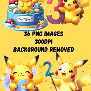 Pikachu Birthday Clipart - Age 1 to 10 - Printable Digital Download