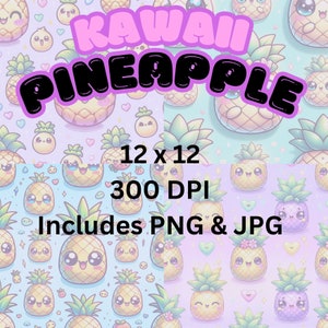 Kawaii Pineapple Pattern, PNG JPG Digital Paper