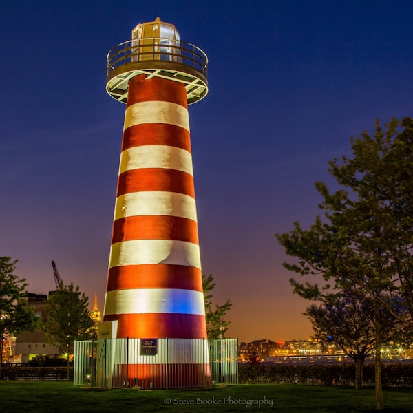 LeFrak Lighthouse in Newport, New Jersey, fine art print, nyc, long exposure, night shot, New York, Lighthouse photo, wall art