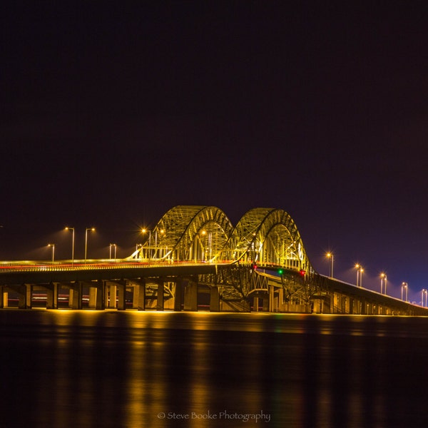 Robert Moses Bridge at Night, fine art print, LI, long exposure, night shot, Long Island, New York bridges, Wall art