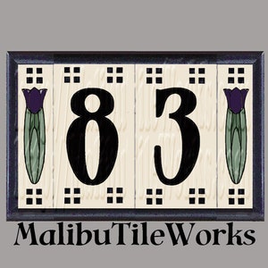 Craftsman House Number Tiles Custom Hand-Glazed Tulip Tiles - Address Tiles - Framed Set