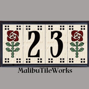 House Numbers Craftsman Rose Set Address Tiles,  Craftsman Rose Design - Framed
